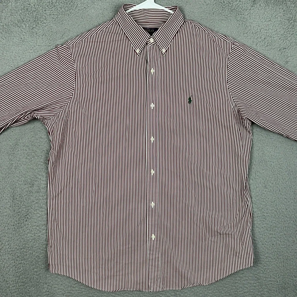 Polo Ralph Lauren Shirt Mens XL Classic Fit Burgundy Striped Button-Down Pony